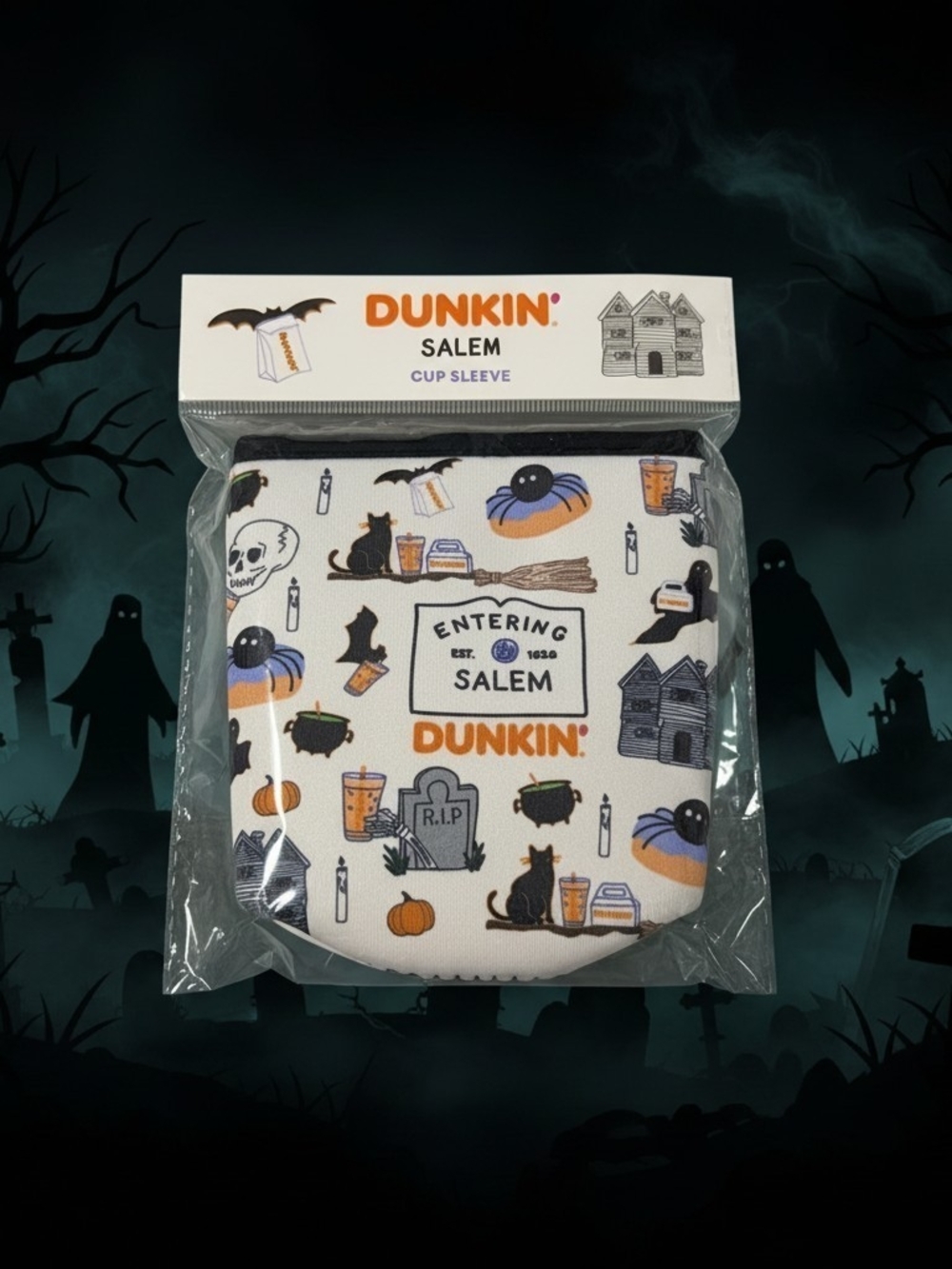 Salem Halloween Kids Cup Sleeve - White/Black/Orange